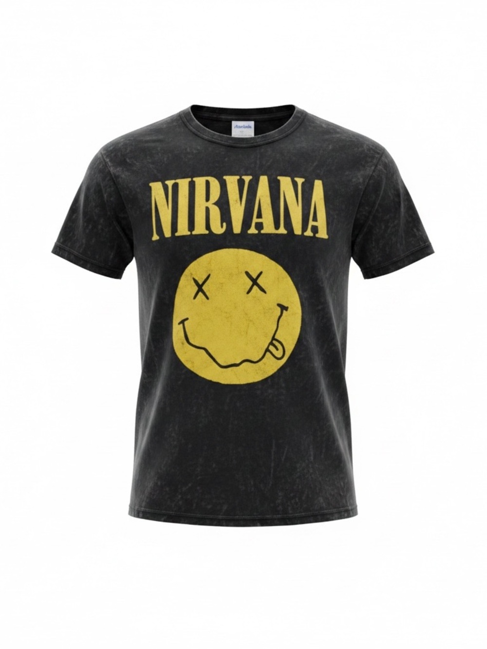 NIRVANA Black Tee with White Smiley Graphic